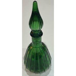Vintage Emerald Green 9.5" tall Empoli Glass Decanter Liquor Mcm Empoli Decor